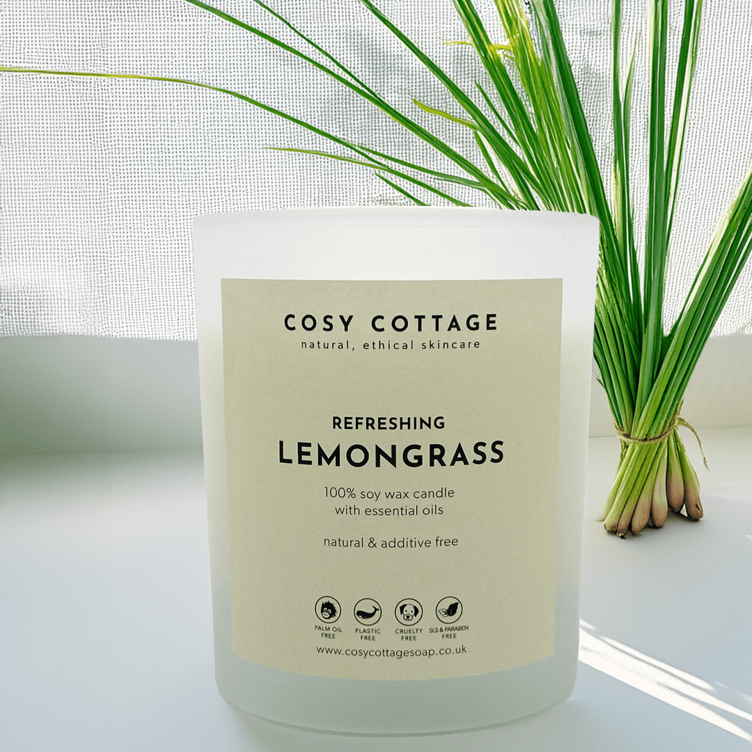 Large Soy Wax Lemongrass Candles with Essential Oil Fragrances - Cosy Cottage Soap