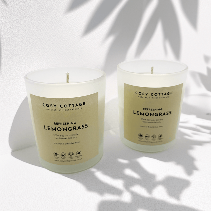 Large Soy Wax Lemongrass Candles with Essential Oil Fragrances - Cosy Cottage Soap