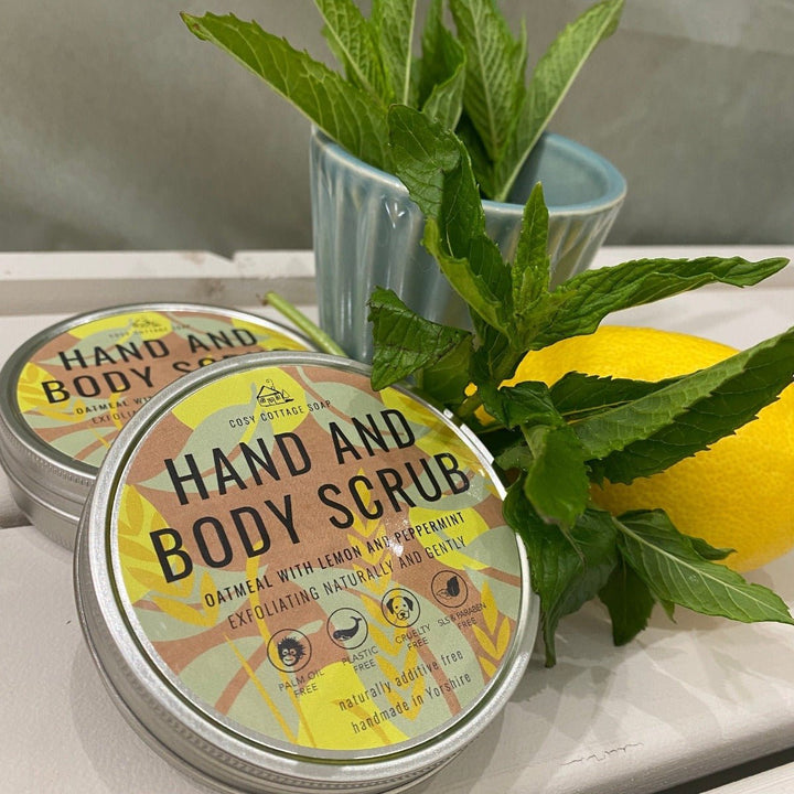 Oatmeal Hand and Body Scrub with Peppermint and Lemon Essential Oils - 100ml - Cosy Cottage Soap