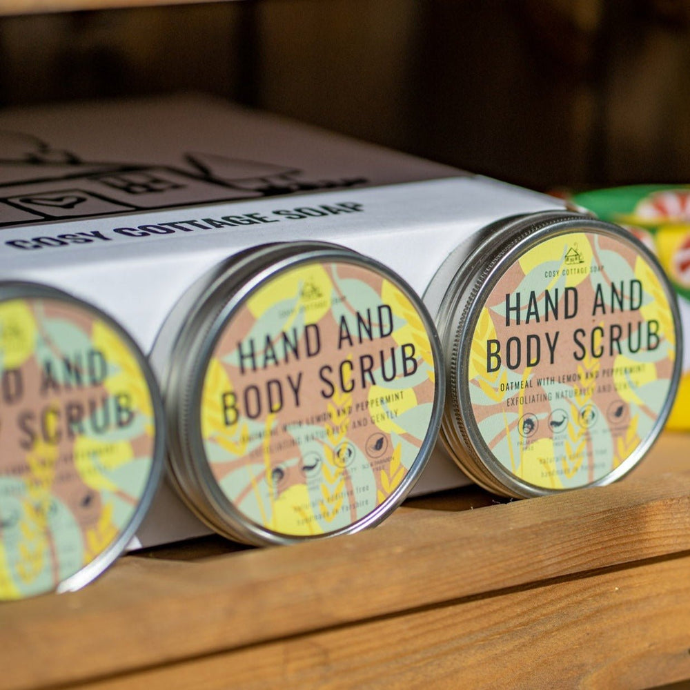 Oatmeal Hand and Body Scrub with Peppermint and Lemon Essential Oils - 100ml - Cosy Cottage Soap