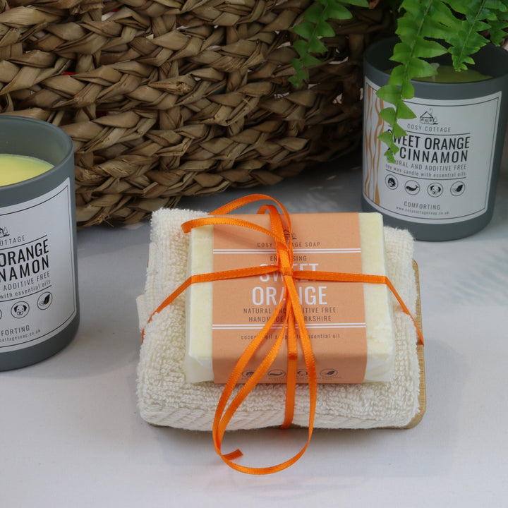 Soap, Cloth & Wooden Soap Dish Gift Set - Cosy Cottage Soap