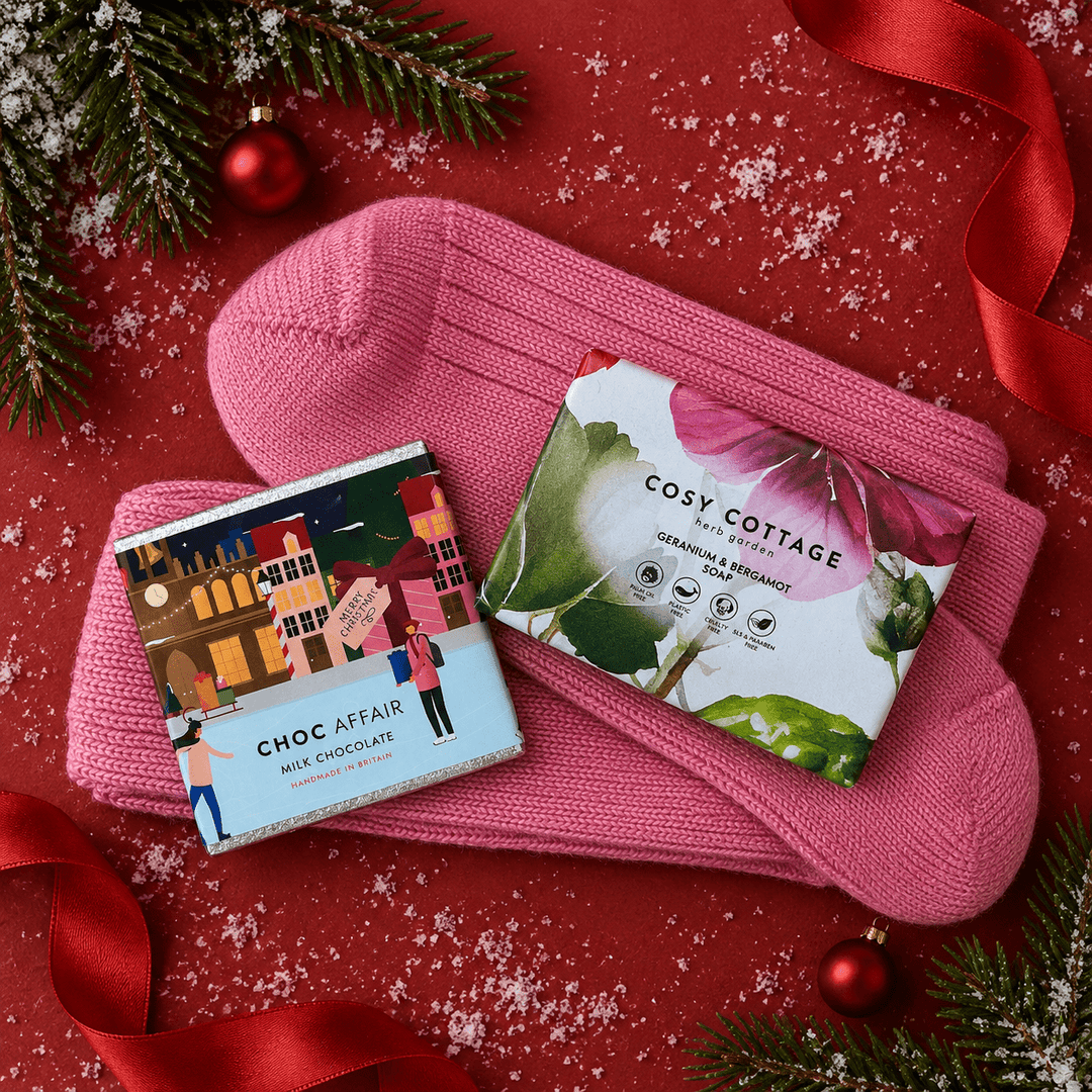 Super Seasonal Soap, Pink Socks & Choc Bundle - Cosy Cottage Soap