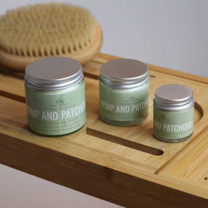 Therapeutic Hempseed & Patchouli Hand and Body Cream (with optional bamboo gloves) - Cosy Cottage Soap