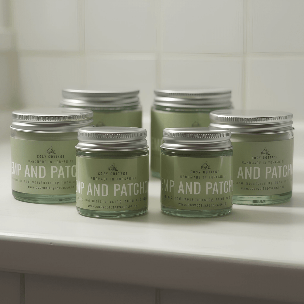 Therapeutic Hempseed & Patchouli Hand and Body Cream (with optional bamboo gloves) - Cosy Cottage Soap