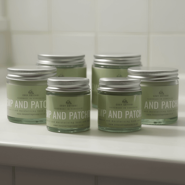 Therapeutic Hempseed & Patchouli Hand and Body Cream (with optional bamboo gloves) - Cosy Cottage Soap