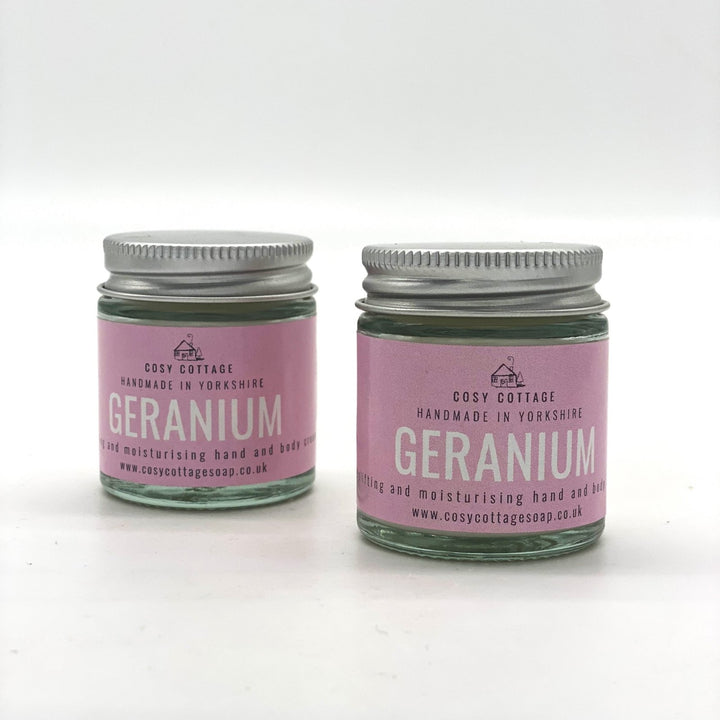 Uplifting Geranium Hand & Body Cream (with optional bamboo gloves) - Cosy Cottage Soap